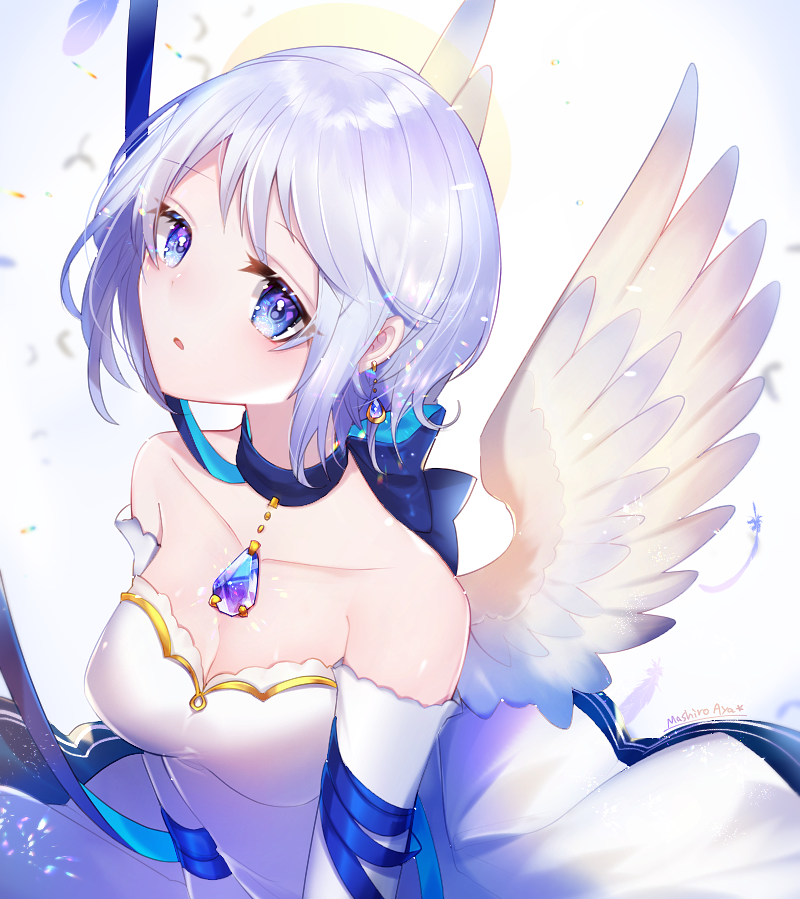 1girl, angel, angel_wings, artist_name, aya_(aya_op10s), bare_shoulders, black_choker, blue_eyes