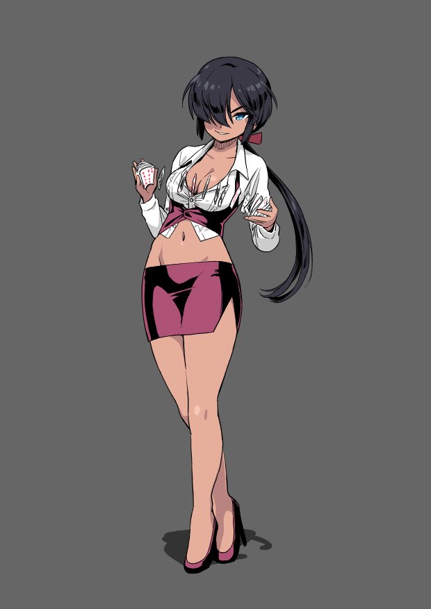 1girl, black_eyes, black_footwear, black_hair, black_skirt, black_vest, bow, breasts