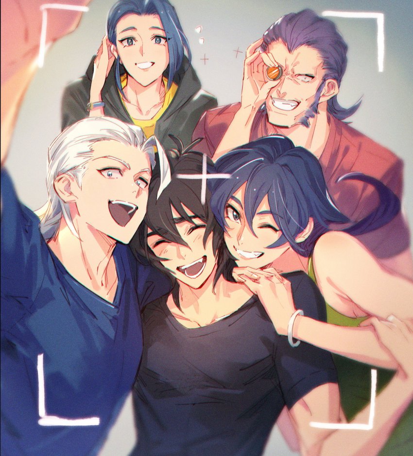 2girls, 3boys, acxa, acxa_(voltron), beard, black_hair, bomssp, facial_hair, highres, humanization, keith_(voltron), krolia, long_hair, lotor_(voltron), monocle, multiple_boys, multiple_girls, sendak_(voltron), viewfinder, voltron:_legendary_defender, voltron_(series), white_hair