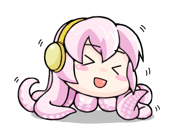 >_<, akari_seisuke, closed_eyes, headphones, megurine_luka, no_humans, pink_hair, poppippoo_(vocaloid)