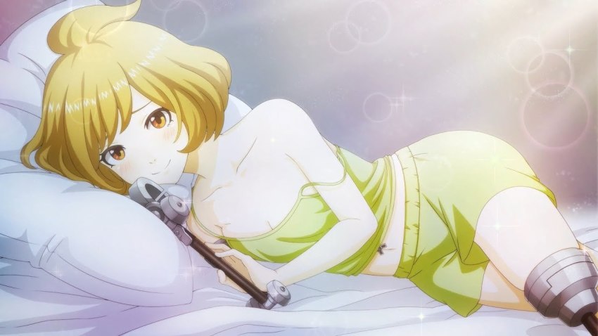 1girl, blonde_hair, blush, breasts, brown_eyes, cleavage, collarbone, female_focus