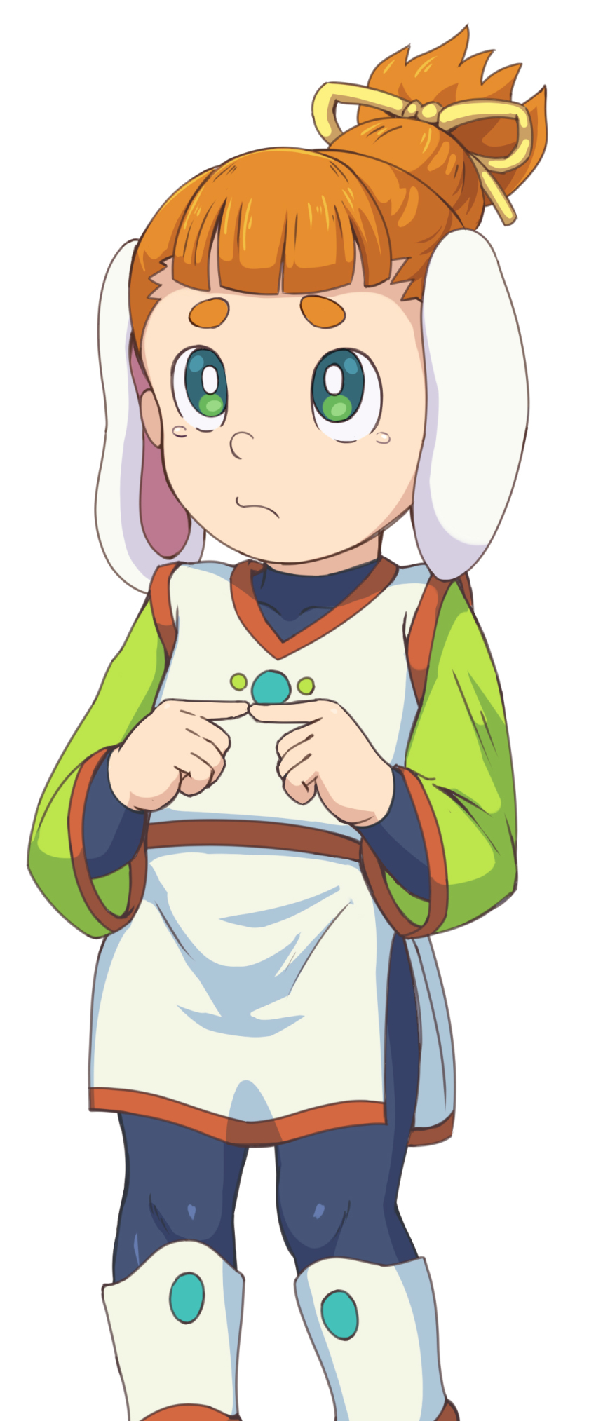 1boy, absurdres, animal_ears, aru_(doraemon), child, doraemon, highres, looking_at_viewer, male_focus, open_mouth, orange_hair, simple_background, solo, takeru33, white_background