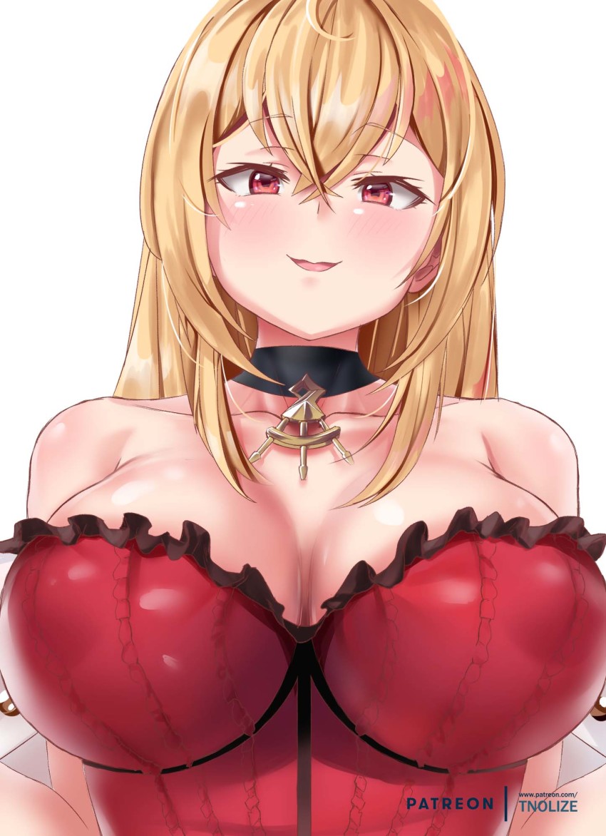 1girl, azur_lane, bare_shoulders, blonde_hair, blush, breasts, cleavage, collarbone