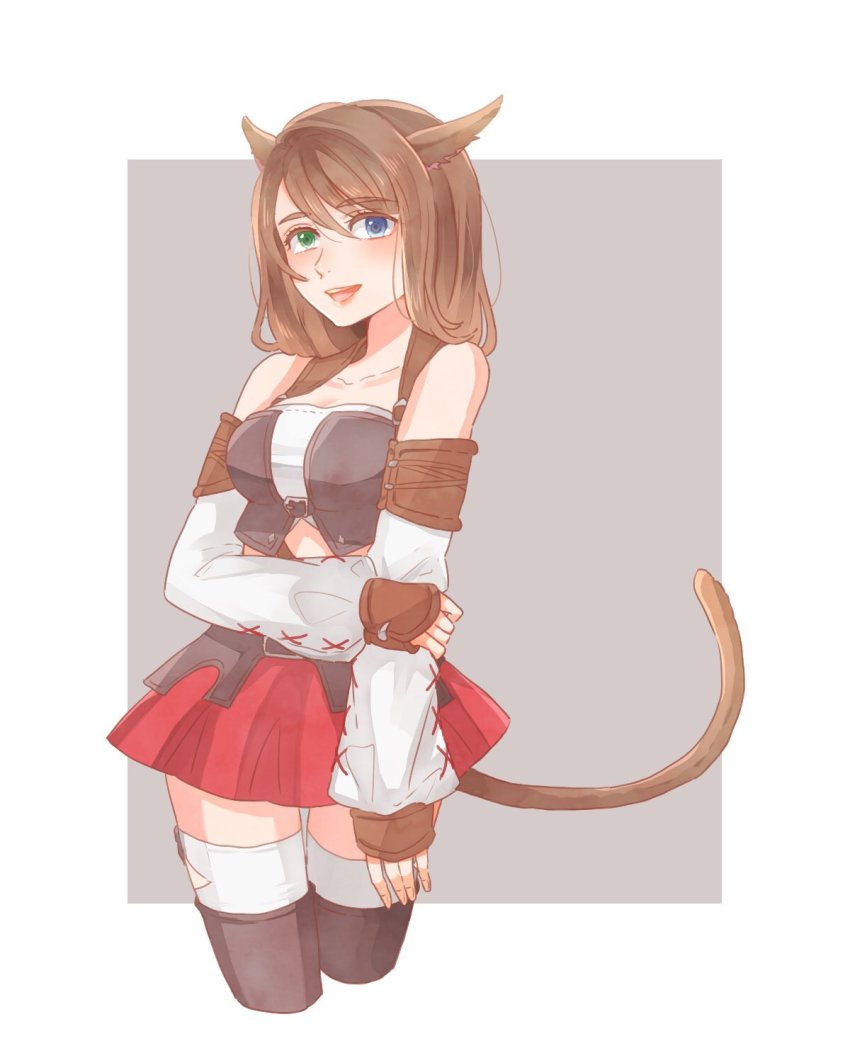 1girl, :d, animal_ears, bare_shoulders, blue_eyes, breasts, brown_hair, cat_ears
