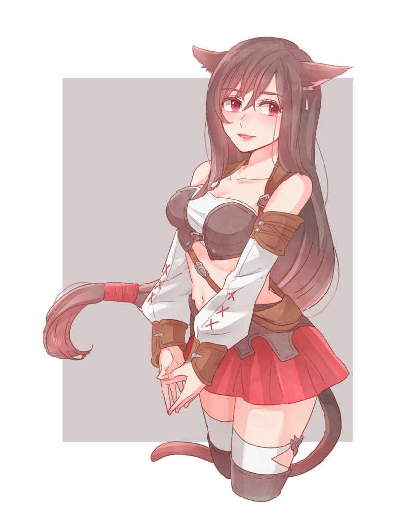 1girl, animal_ears, bare_shoulders, black_hair, breasts, cat_ears, cat_girl, cat_tail