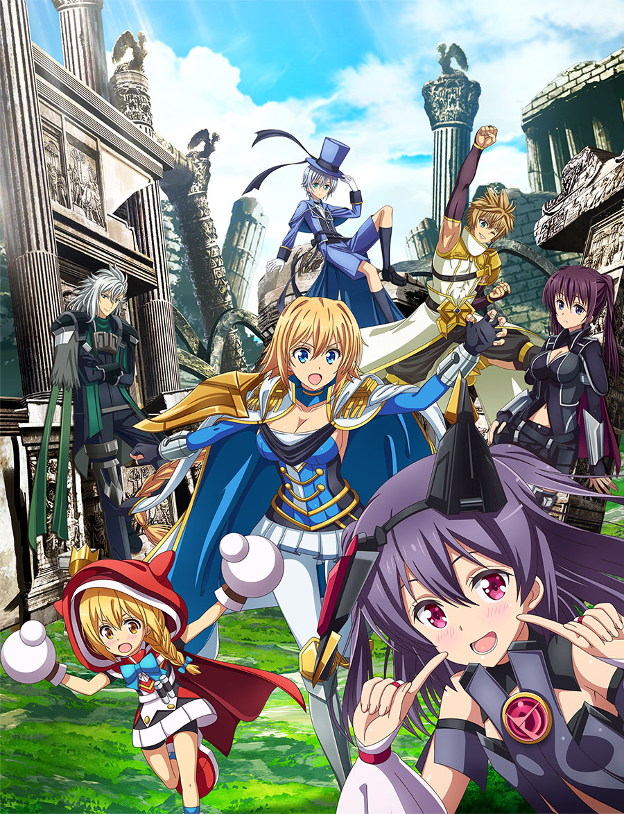 3boys, 4girls, braid, danchou_arthur, han-gyaku-sei_million_arthur, hat, kakka_arthur, key_visual