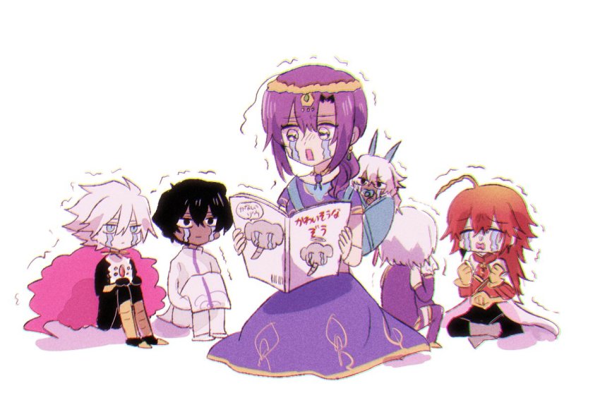 2girls, 4boys, aged_down, ahoge, arjuna_(berserker)_(fate), arjuna_(fate), arjuna_alter_(fate), arjuna_alter_(first_ascension)_(fate)