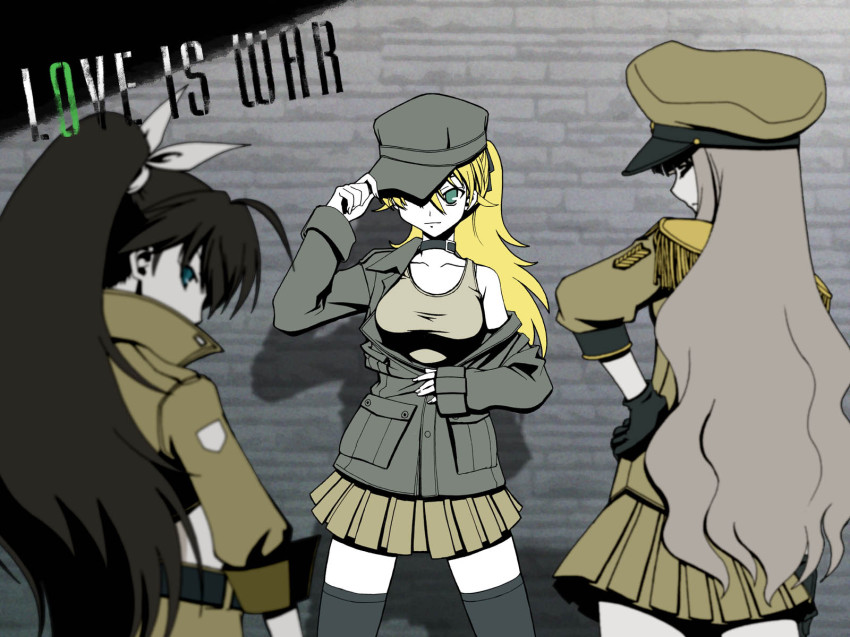 00s, 3girls, 961_production, black_hair, blonde_hair, ganaha_hibiki, gloves, hat