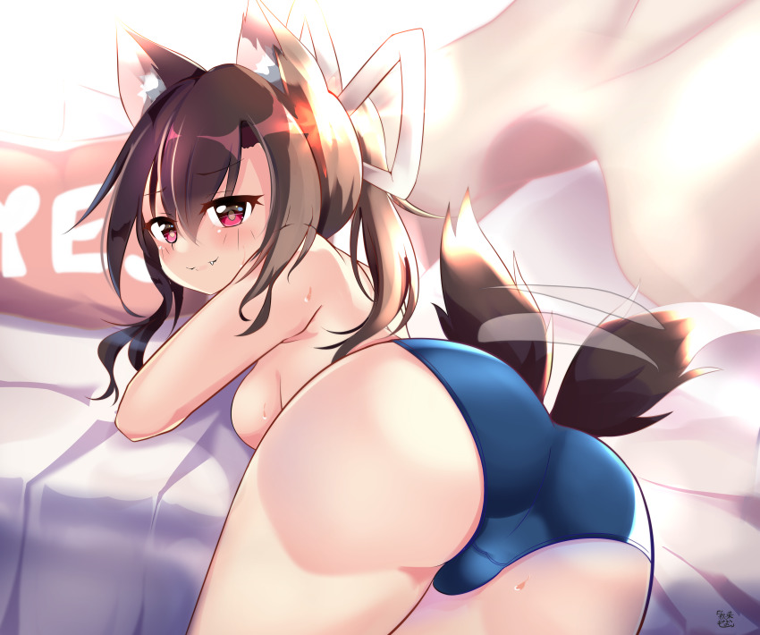 1girl, absurdres, afterimage, akiba_monaka, animal_ears, ass, azur_lane, bedroom