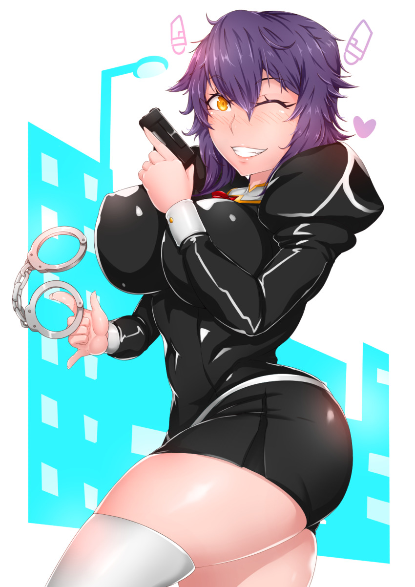 1girl, agent_aika, aika_(series), ascot, black_delmo, black_jacket, black_skirt, blush