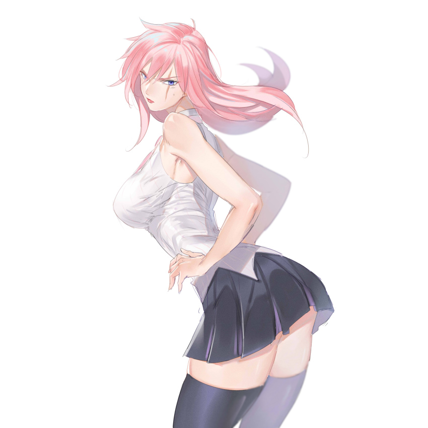 1girl, absurdres, ass, bare_shoulders, battle_academia_katarina, blue_eyes, breasts, highres