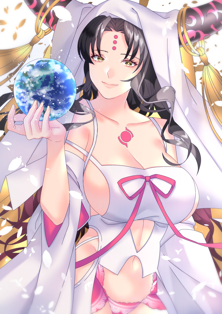 1girl, akapug621, bad_id, bad_pixiv_id, black_hair, breasts, chest_tattoo, cleavage