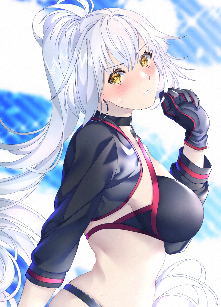 1girl, akapug621, bad_id, bad_pixiv_id, bikini, black_bikini, black_choker, black_gloves