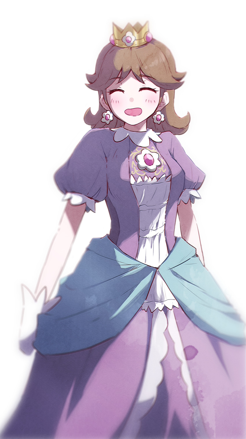 1girl, :d, ^_^, absurdres, alternate_color, breasts, brooch, brown_hair