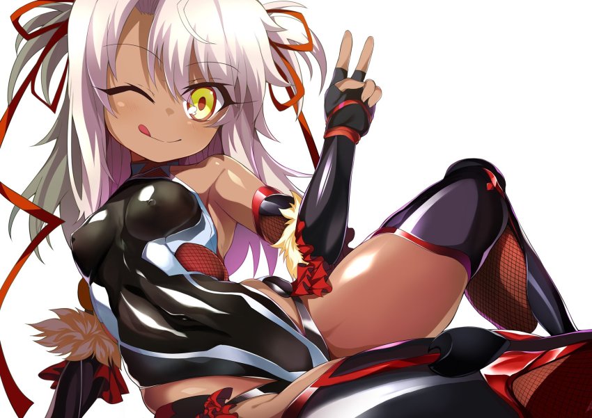 1girl, armor, bare_shoulders, black_gloves, black_leotard, black_thighhighs, blush, breasts