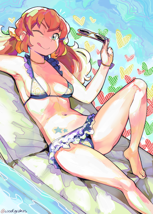 1girl, ;q, aikatsu!_(series), aikatsu_friends!, asuka_mirai_(aikatsu_friends!), bikini, blue_eyes, breasts