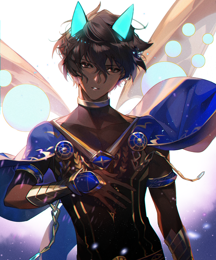 1boy, arjuna_(fate), arjuna_alter_(fate), arjuna_alter_(third_ascension)_(fate), armor, black_eyes, black_hair, cape