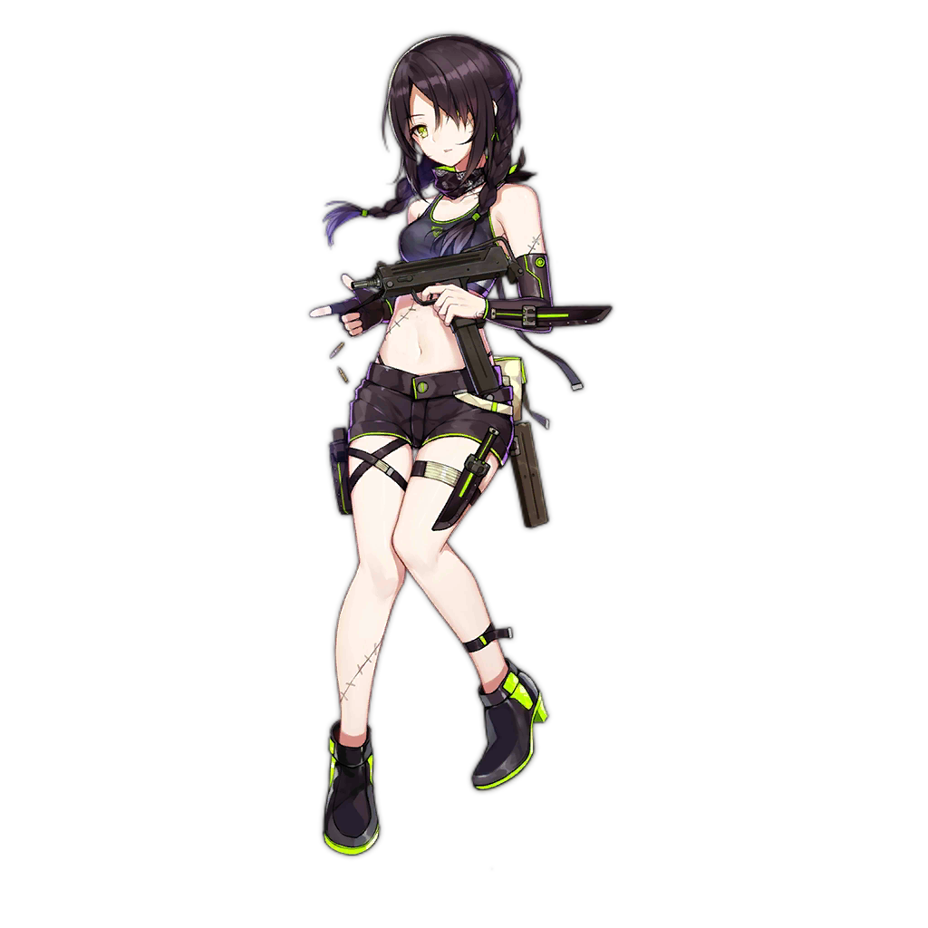 1girl, ammunition, ankle_boots, arm_sheath, bandana, belt_pouch, black_gloves, black_hair