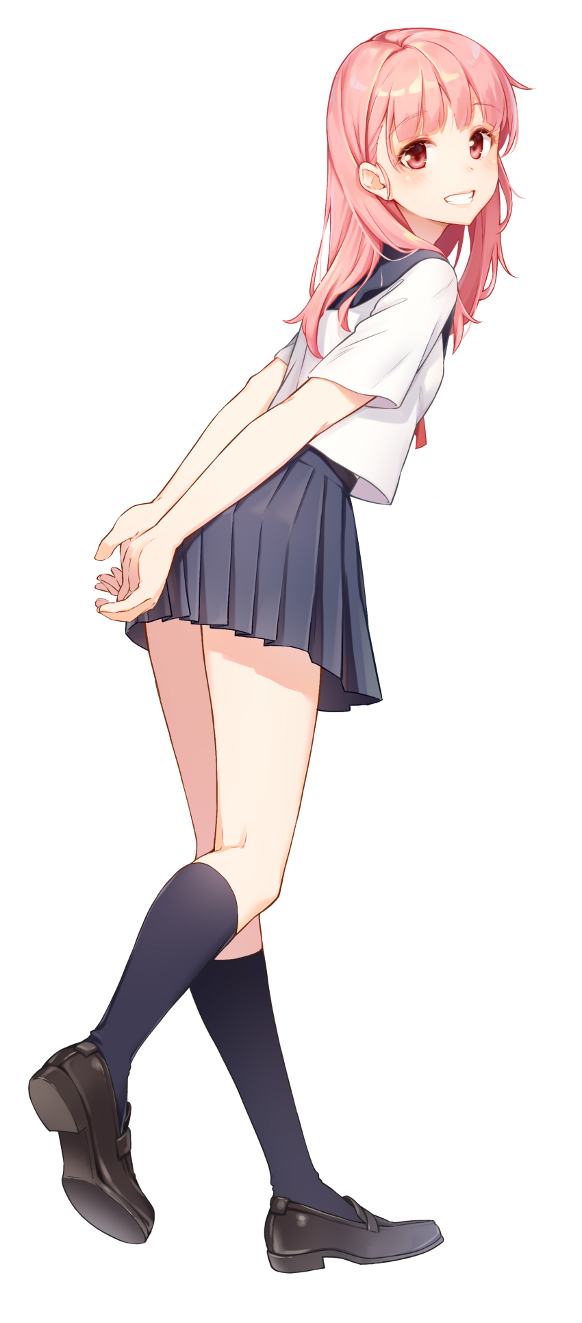 1girl, 779420, absurdres, arms_behind_back, black_shoes, black_socks, female_focus, grey_sailor_collar