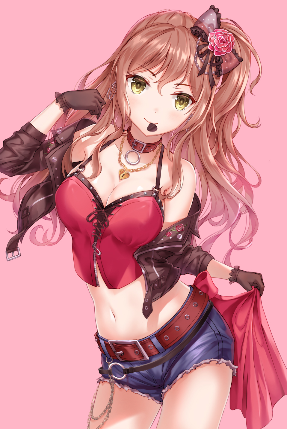 1girl, bad_id, bad_pixiv_id, bang_dream!, bang_dream!_girls_band_party!, bare_shoulders, belt, black_jacket