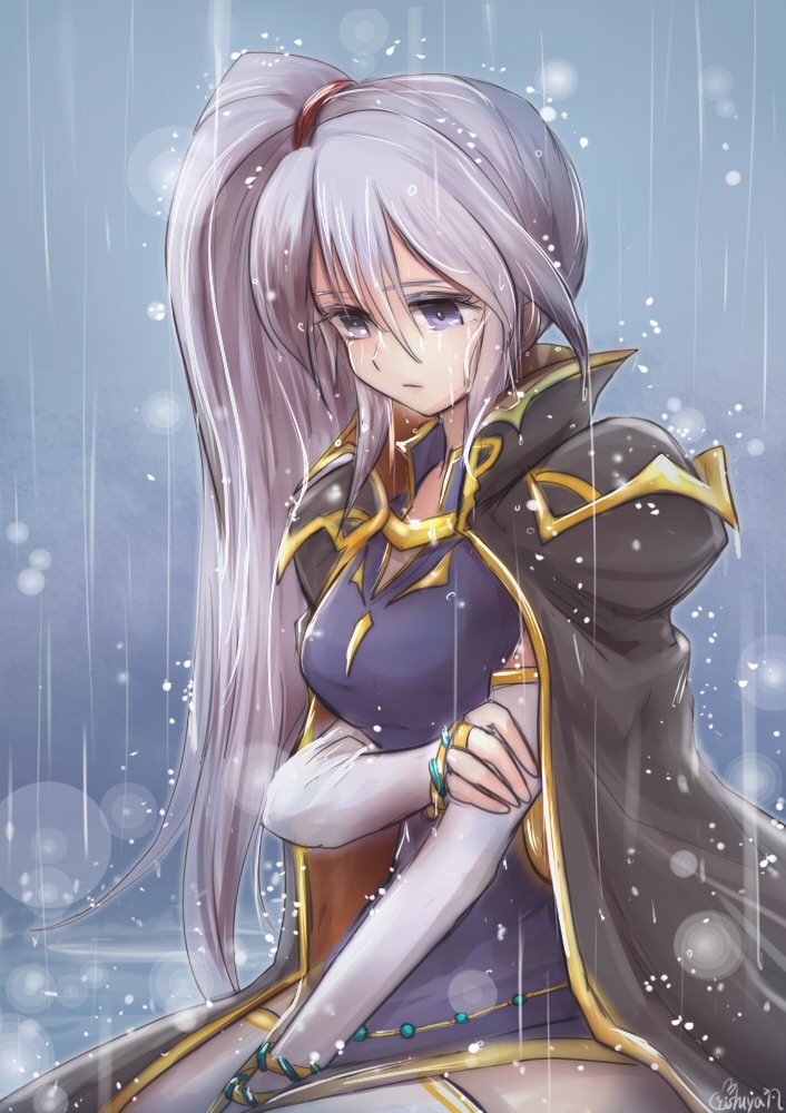 1girl, artist_name, bridal_gauntlets, cape, closed_mouth, female_focus, fire_emblem, fire_emblem:_genealogy_of_the_holy_war