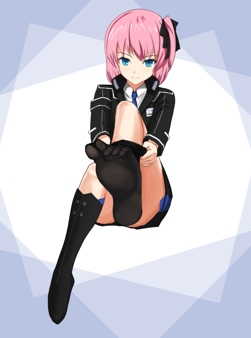 1girl, absurdres, black_jacket, black_legwear, black_skirt, blue_eyes, blue_necktie, closed_mouth