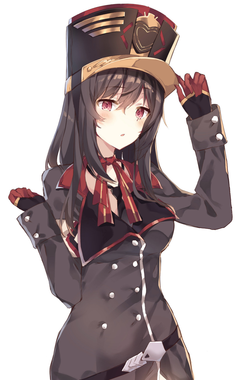 1girl, absurdres, arm_up, bad_id, bad_pixiv_id, black_hair, black_hat, black_jacket