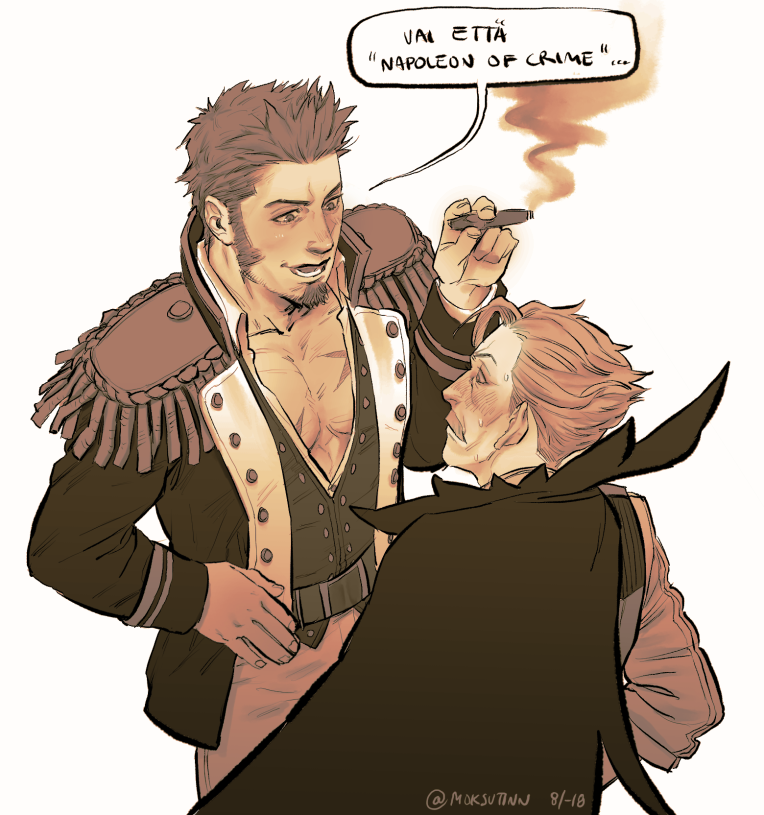 beard, blue_eyes, blush, brown_hair, cigar, epaulettes, facial_hair, fate/grand_order