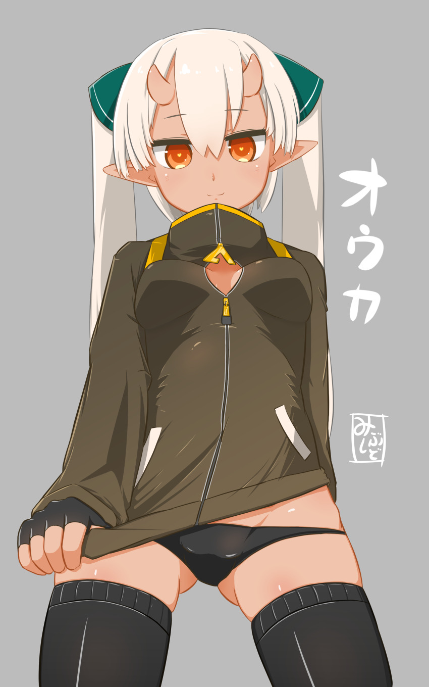 1girl, absurdres, bad_id, bad_pixiv_id, black_legwear, black_panties, breasts, breasts_apart