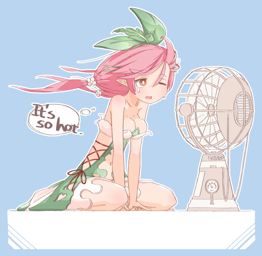 1girl, arm_support, bare_arms, bare_shoulders, blue_background, blush, breasts, bright_pupils