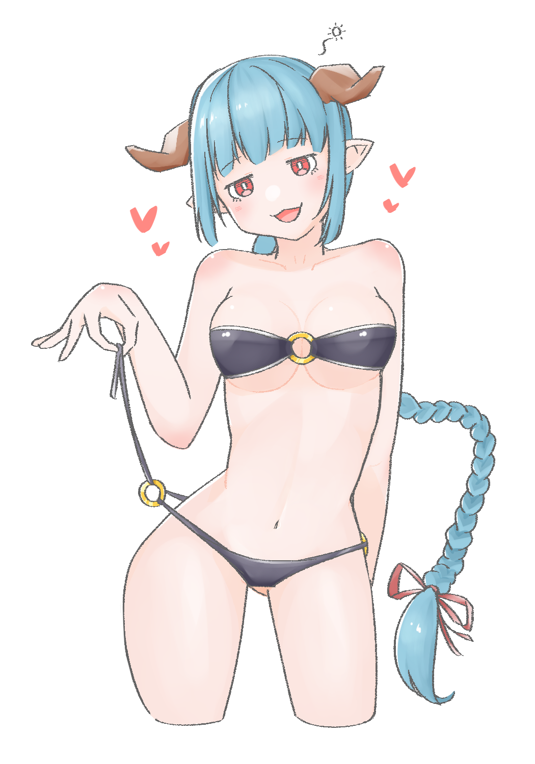 1girl, :3, alternate_breast_size, aqua_hair, arm_at_side, bare_arms, bare_shoulders, bikini