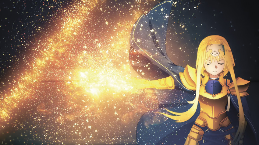 1girl, alice_zuberg, armor, female_focus, fragrant_olive, highres, holding, holding_weapon