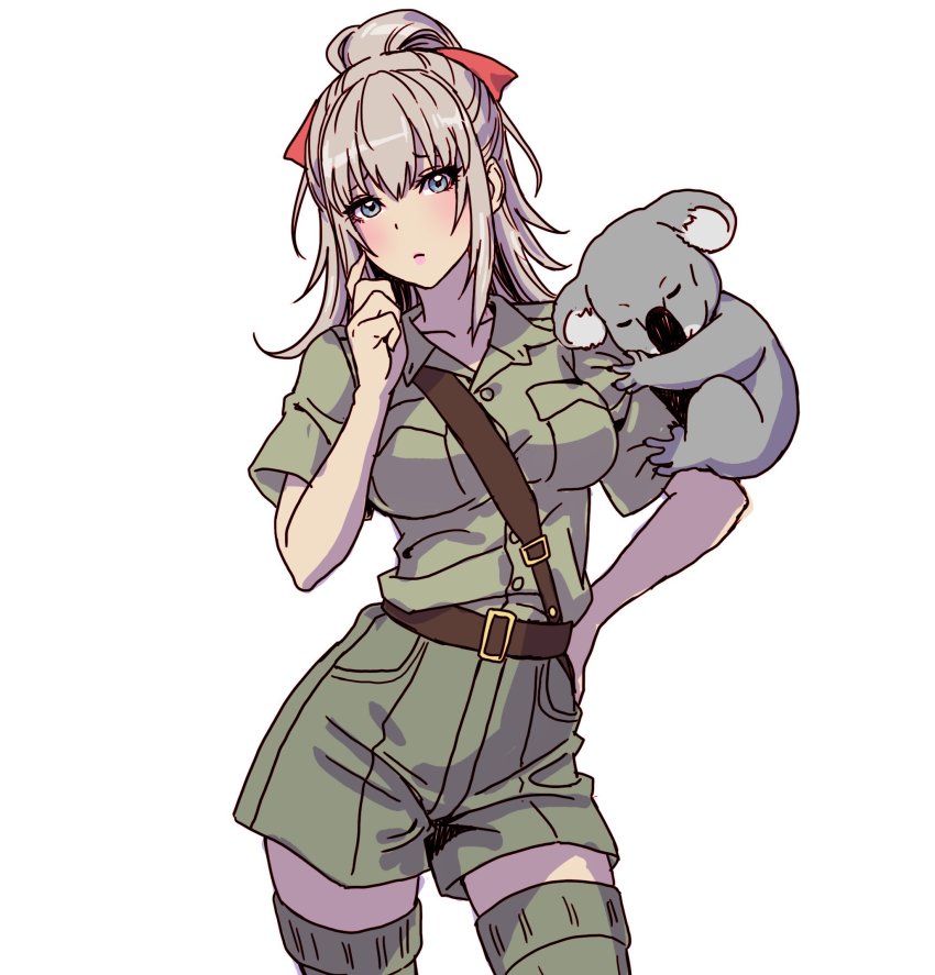 1girl, animal, bag, belt, blonde_hair, blue_eyes, blunt_bangs, blush