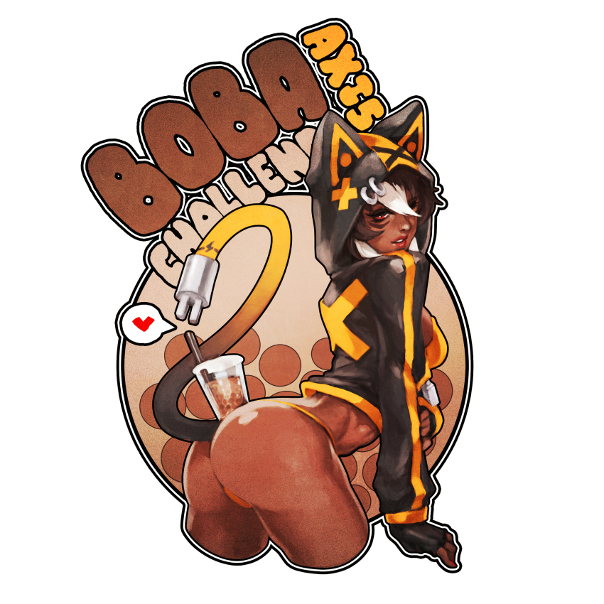 1girl, absurdres, animal_hood, ass, axis_(monori_rogue), balancing, bikini, black_hair