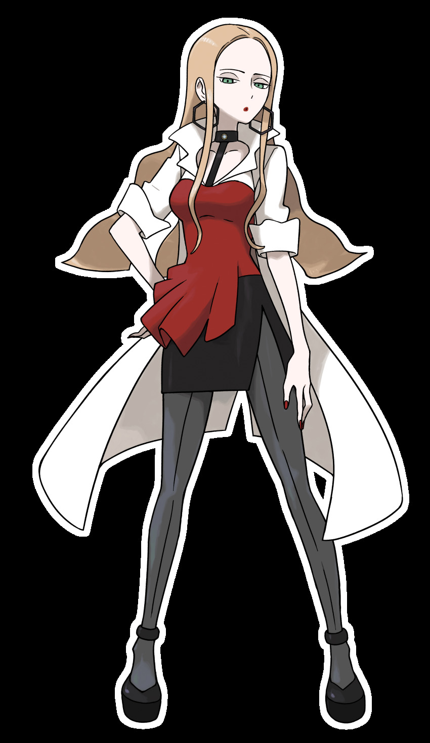 1girl, absurdres, black_pantyhose, black_shoes, black_skirt, blonde_hair, breasts, closed_mouth