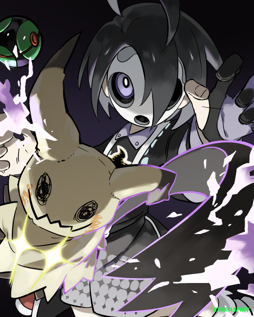 1boy, absurdres, ahoge, allister_(pokemon), arm_up, artist_name, bad_id, bad_pixiv_id