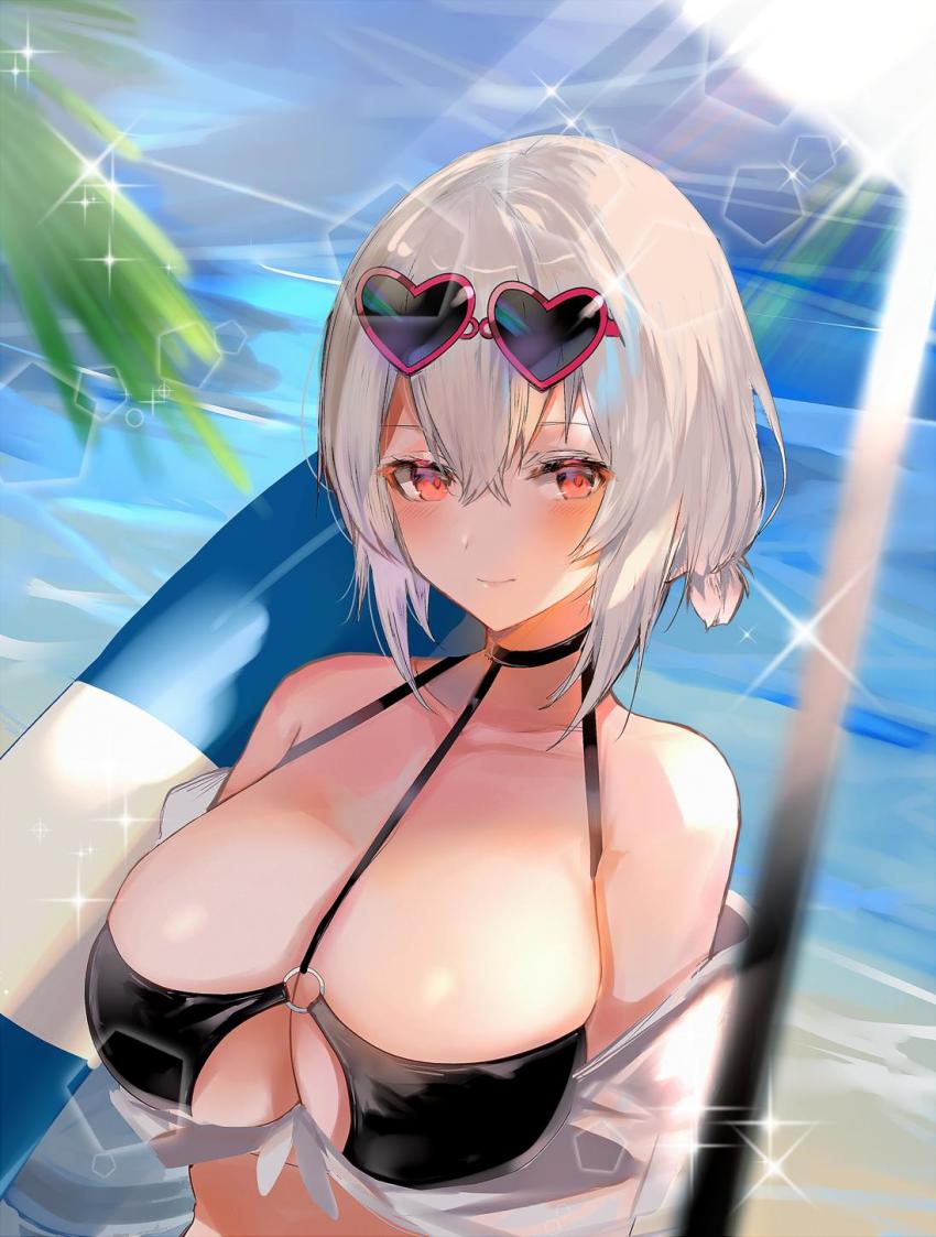 1girl, azur_lane, bad_id, bad_twitter_id, bare_shoulders, bikini, black_bikini, blush