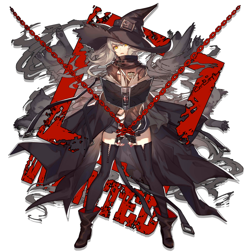 1girl, animal_ear_fluff, animal_ears, arknights, black_coat, black_gloves, black_hat, black_pantyhose, black_thighhighs, blonde_hair, book, breasts, brown_footwear, cat, cat_ears, cat_girl, cat_tail, chain, coat, cuffs, dress, ears_through_headwear, elite_ii_(arknights), female_focus, floating, floating_book, floating_hair, floating_object, full_body, glaring, gloves, grey_dress, hand_up, hat, haze_(arknights), haze_(elite_ii)_(arknights), long_hair, long_sleeves, looking_at_viewer, official_art, open_clothes, open_coat, open_mouth, pantyhose, red_thighhighs, shackles, short_dress, sidelocks, skade, slit_pupils, smoke, solo, striped_clothes, striped_dress, tail, thighhighs, thighhighs_over_pantyhose, transparent_background, tsurime, vertical_stripes, wide_sleeves, wind, wind_lift, witch_hat