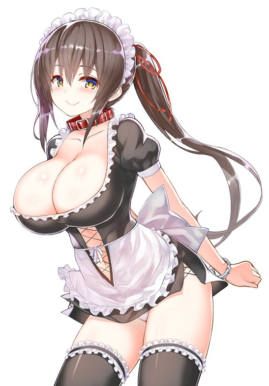 1girl, arms_behind_back, black_hair, blush, bow, breasts, choker, chun_(friendly_sky)