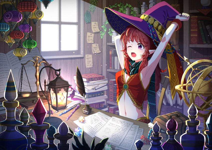 1girl, armpits, bare_arms, bare_shoulders, black_scarf, book, breasts, chair