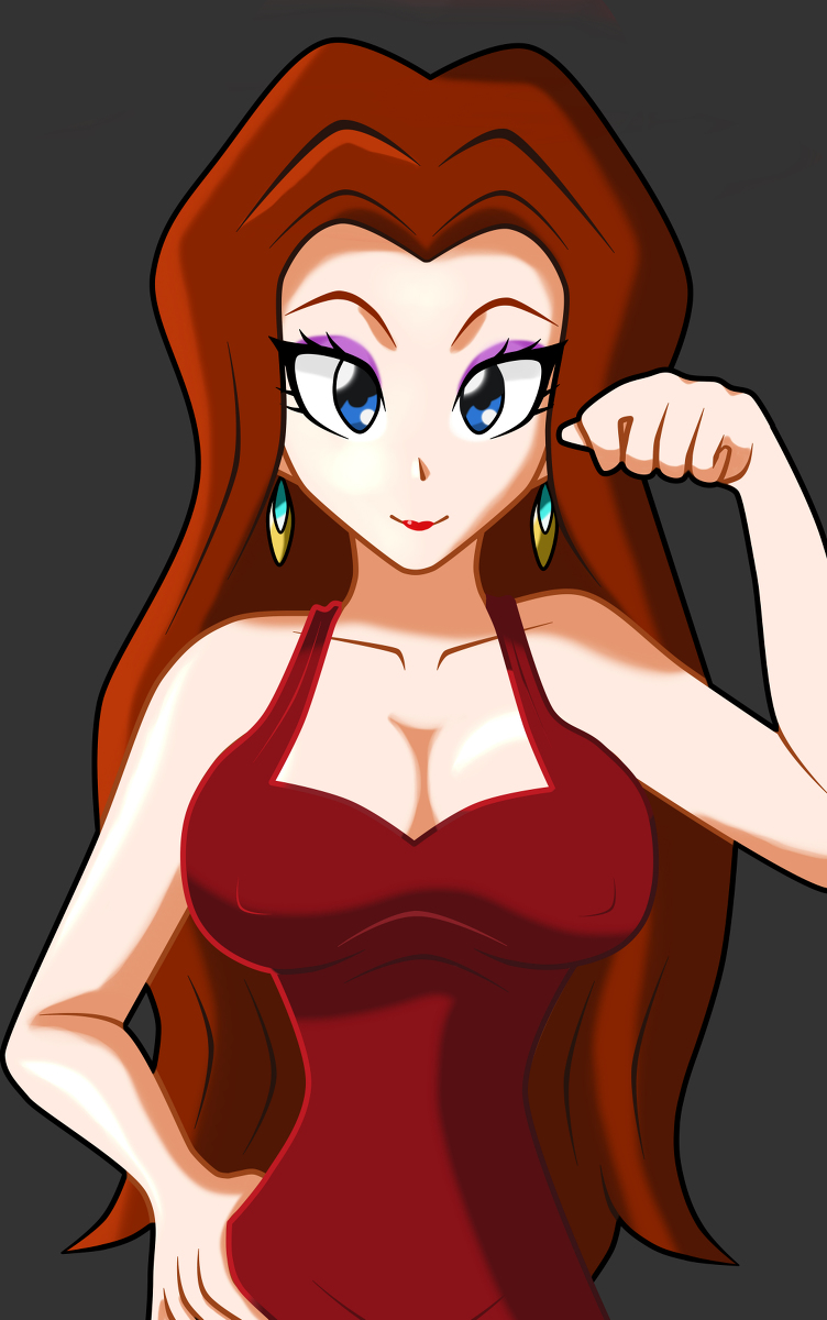 1girl, blue_eyes, breasts, brown_hair, cleavage, donkey_kong_(1981_game), donkey_kong_(series), dress