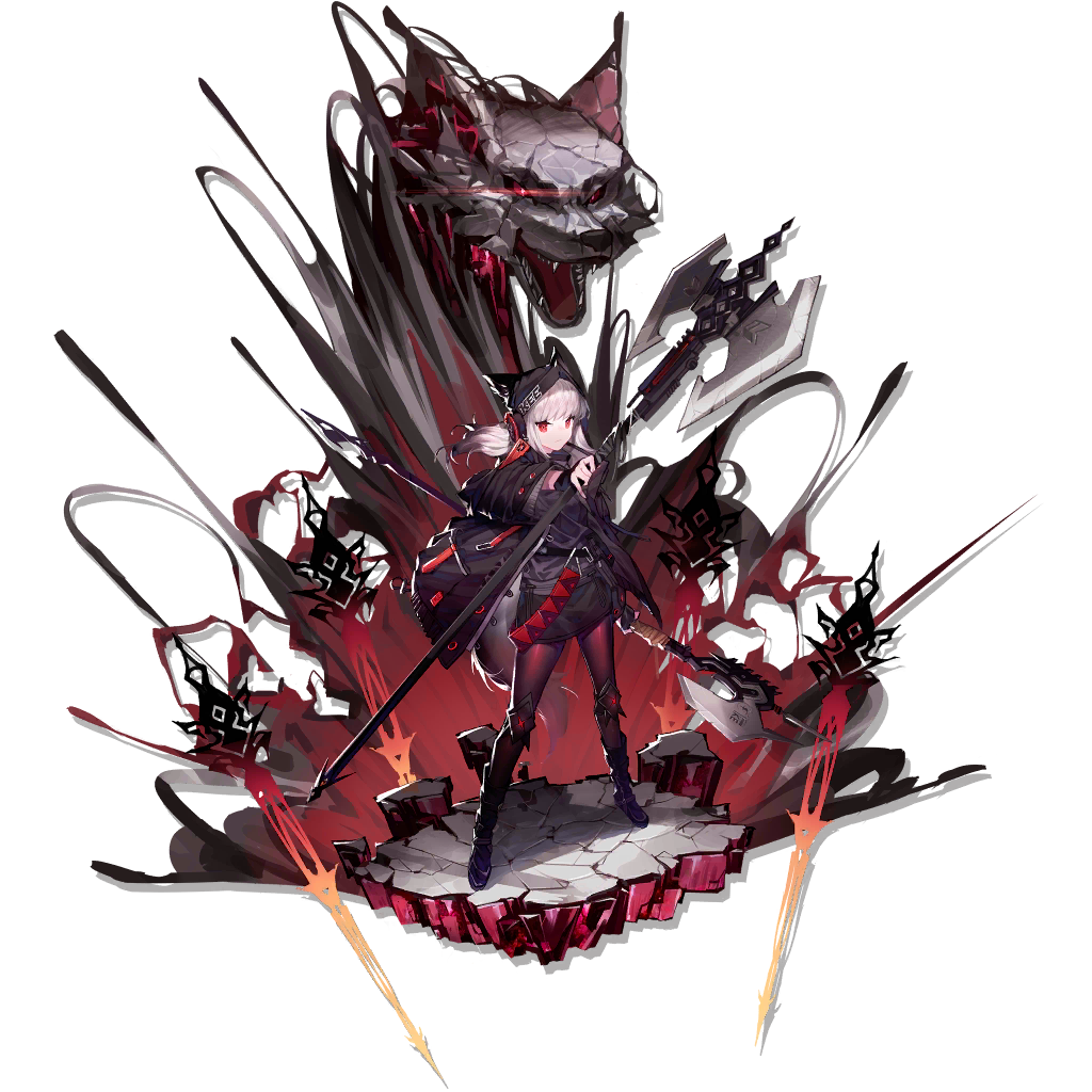 1girl, animal_ears, arknights, bag, bare_shoulders, beanie, black_boots, black_hat, boots, breasts, cleavage, coat, dress, dual_wielding, ears_through_headwear, elite_ii_(arknights), expressionless, female_focus, floating_hair, frostleaf_(arknights), frostleaf_(elite_ii)_(arknights), full_body, gradient_hair, grey_hair, halberd, hat, headphones, holding, holding_weapon, hood, hood_up, hooded_coat, implied_extra_ears, knee_pads, long_hair, looking_at_viewer, medium_breasts, multicolored_hair, nail_polish, off_shoulder, official_art, open_clothes, open_coat, pantyhose, polearm, purple_dress, red_coat, red_eyes, red_nails, red_pantyhose, shoulder_bag, small_breasts, solo, standing, tachi-e, tail, transparent_background, weapon, wind, wind_lift, xiayehongming