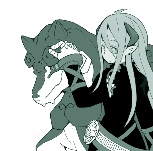 1boy, breath_of_fire, breath_of_fire_iv, fou-lu, green_theme, ktg, long_hair, lowres, male_focus, md5_mismatch, monochrome, monster, resolution_mismatch, solo, source_smaller, won-qu