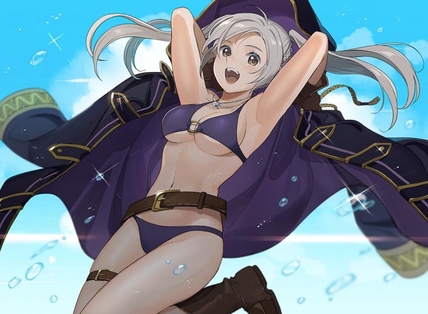 1girl, bikini, boots, breasts, day, female_focus, female_robin_(fire_emblem), fire_emblem