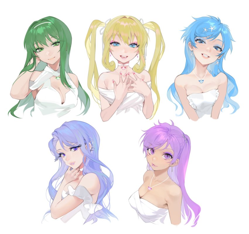 5girls, bad_id, bad_twitter_id, blonde_hair, blue_eyes, blue_hair, caren_(mermaid_melody_pichi_pichi_pitch), choker