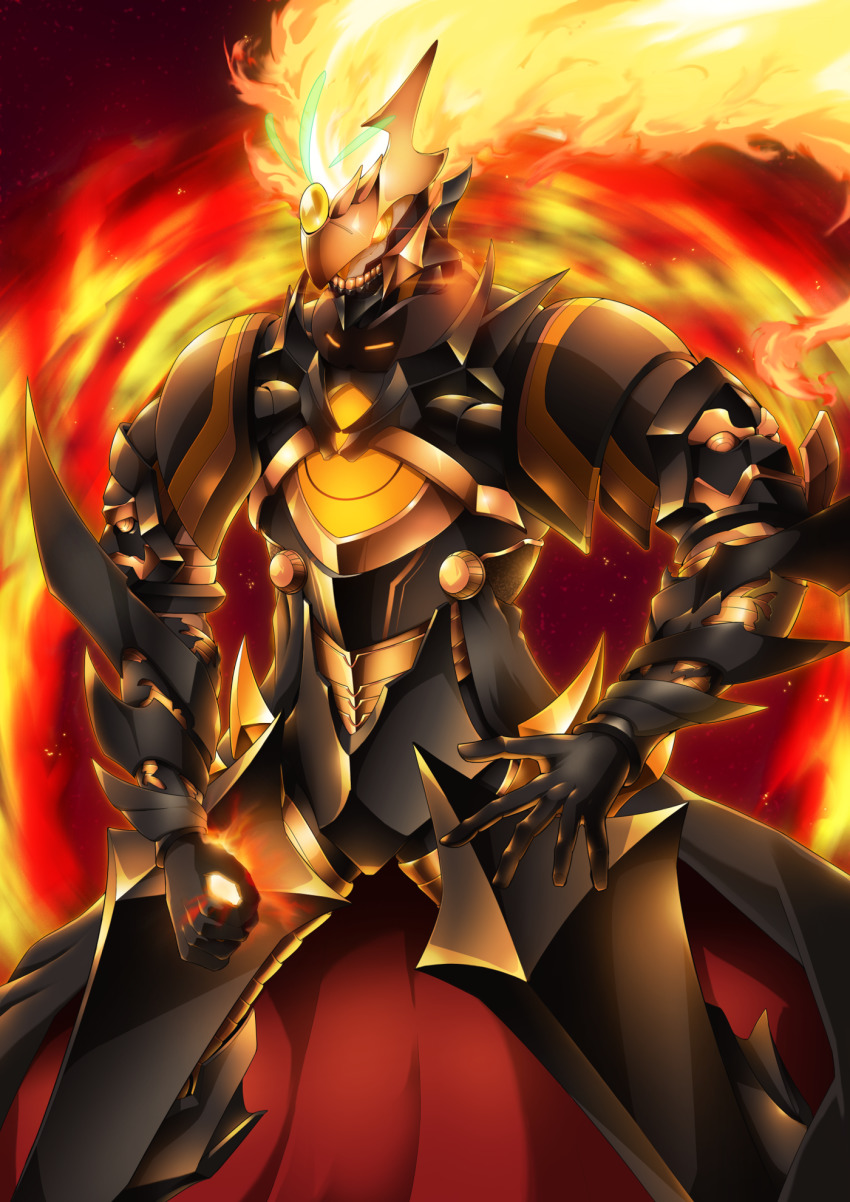 1boy, armor, ashwatthama_(fate), ashwatthama_(second_ascension)_(fate), black_armor, black_gloves, cowboy_shot, fate/grand_order