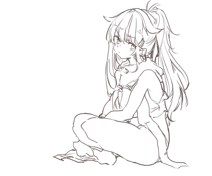 1girl, alternate_hairstyle, bare_legs, blush, breasts, closed_mouth, female_focus, full_body