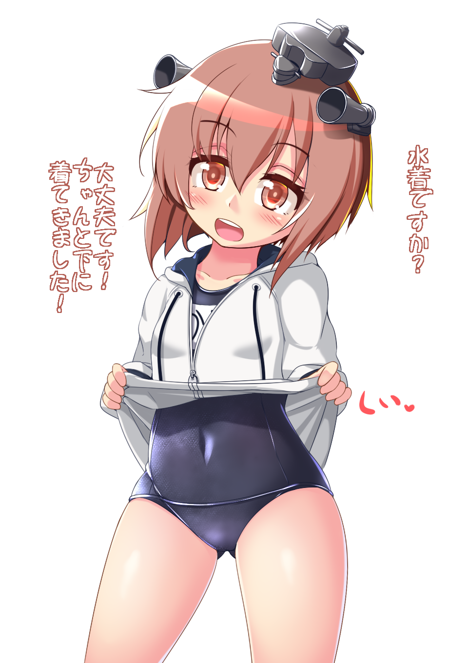 1girl, bad_id, bad_nicoseiga_id, blue_one-piece_swimsuit, blush, breasts, brown_eyes, brown_hair