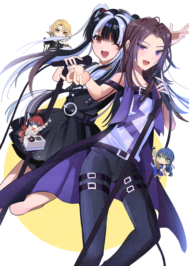 10s, 5girls, ;d, ahoge, animal_ear_headphones, animal_ears, asahi_rokka, bang_dream!