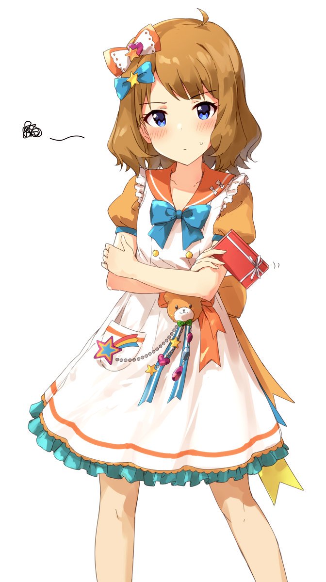 1girl, ahoge, back_bow, blue_bow, blue_bowtie, blue_eyes, blue_ribbon, blush